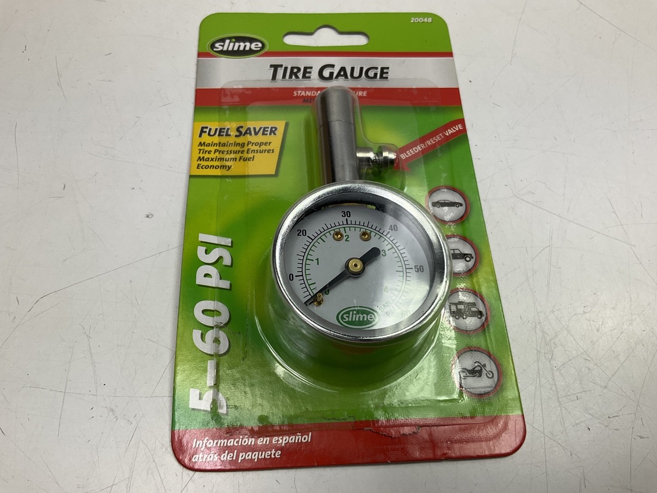 Slime 20048 Tire Gauge, 5 To 60 Psi, Chrome Gauge