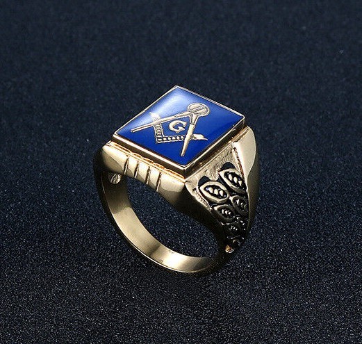New Blue Enamel Olive Leaf Masonic Ring Stainless Steel Freemason Ring Size 8-14