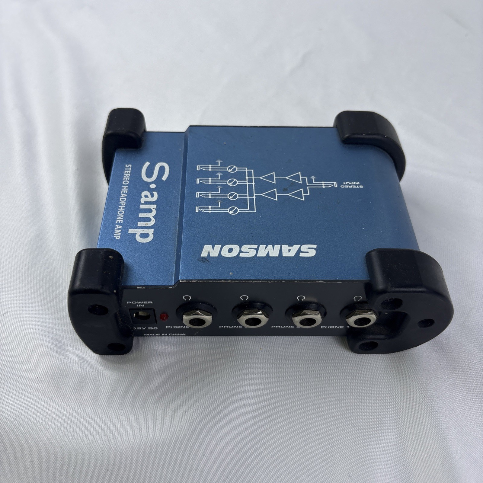 Samson S-Amp 4-Channel Tabletop Mini Headphone Amplifier –TRS Input – Blue/Black