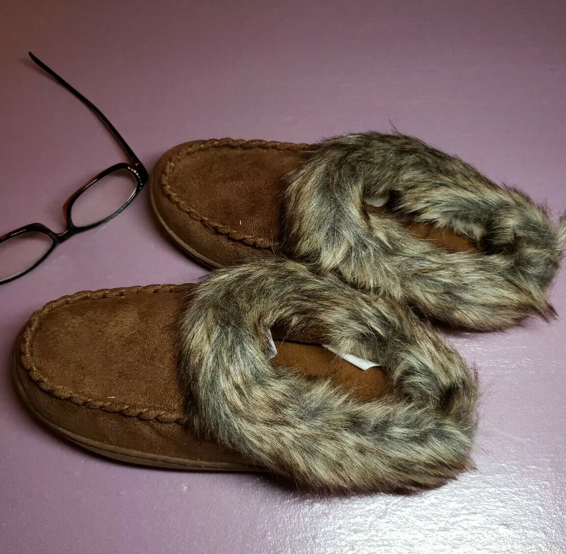 US 5 Womens Polar Memory Foam Durable Rubber Sole Anti Slip Suede-like Slippers