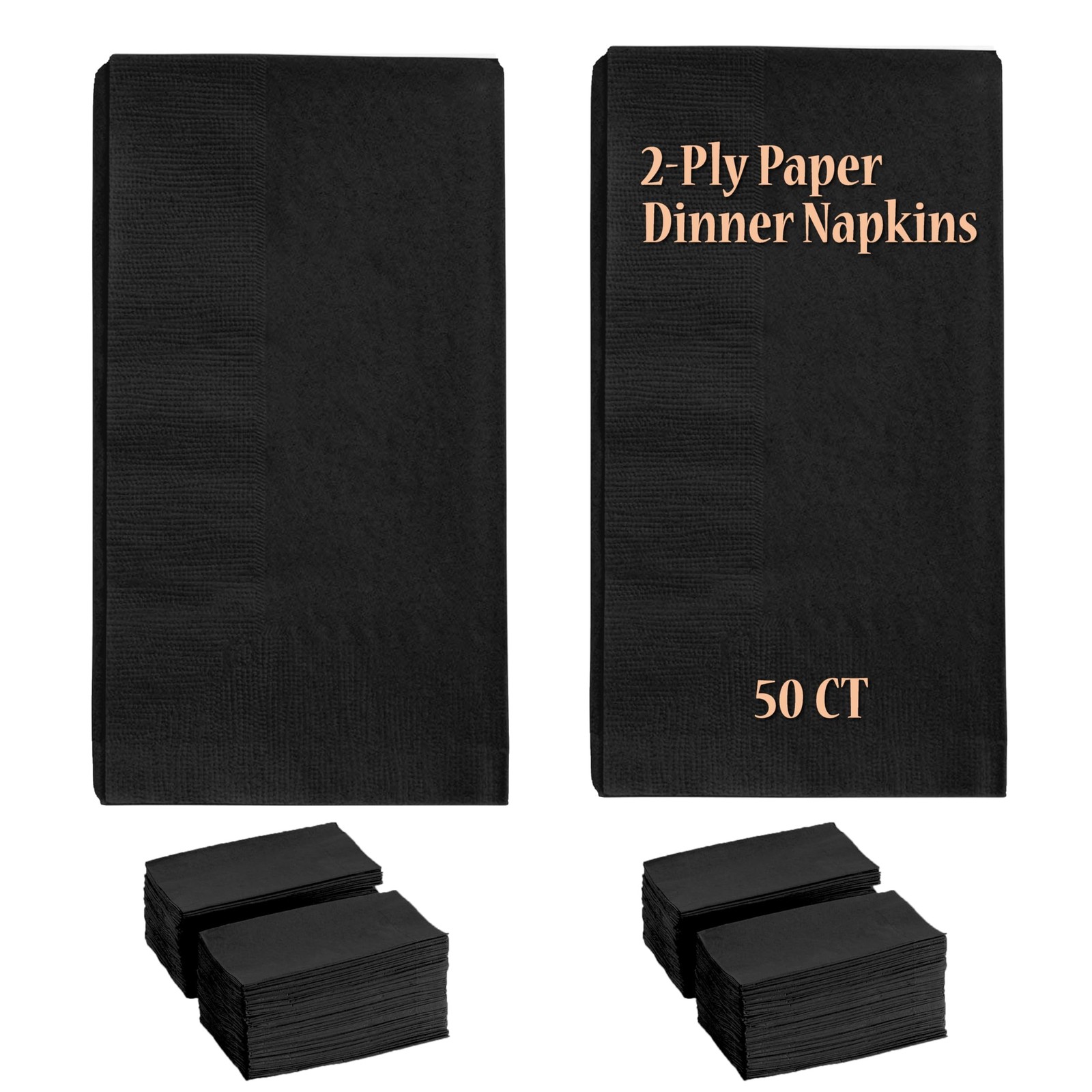2 Ply Black Dinner Napkins - Pack of 50ct 17" x 15" (Set of 50)