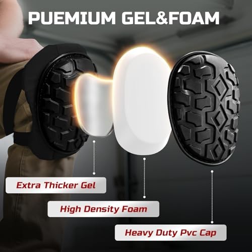 Professional Knee Pads for Work Construction with Heavy Duty Cap Foam Black