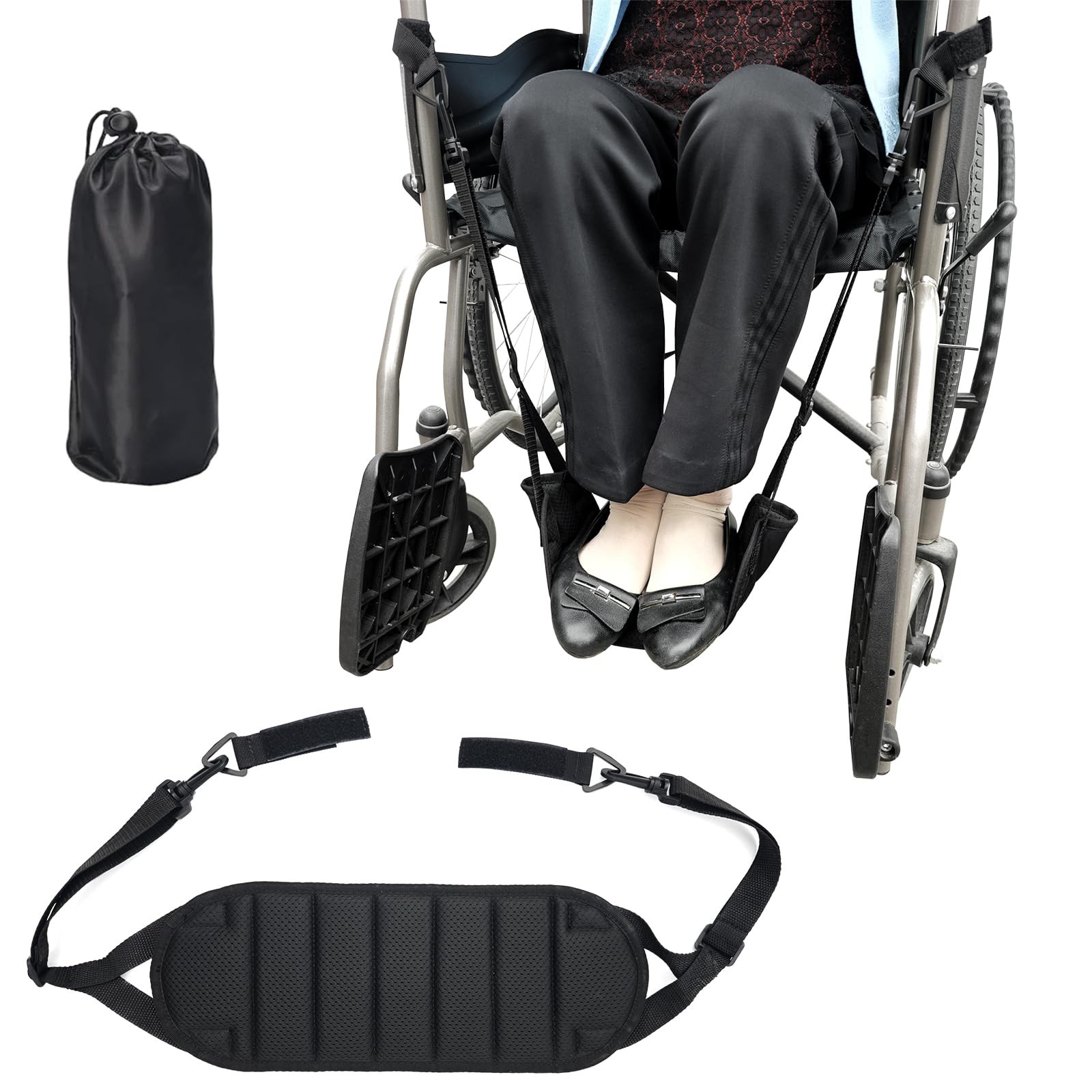 Wheelchair Footrest Hammock, Adjustable Hanging Foot Sling for Black