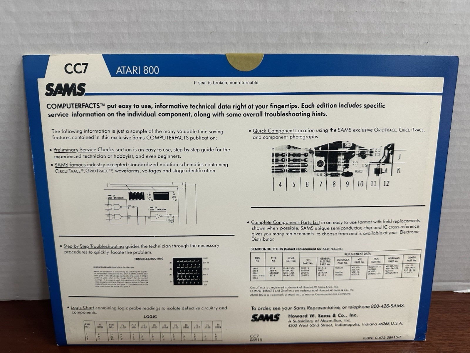 ATARI 800 Howard Sams ComputerFacts Technical Service Data Manual CC7