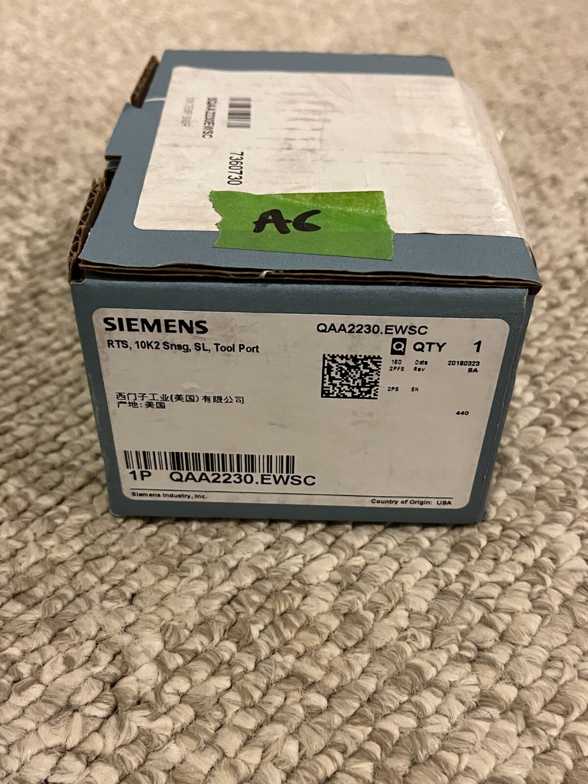 Siemens QAA2230.EWSC Air Temperature Sensor New in Box (HM)