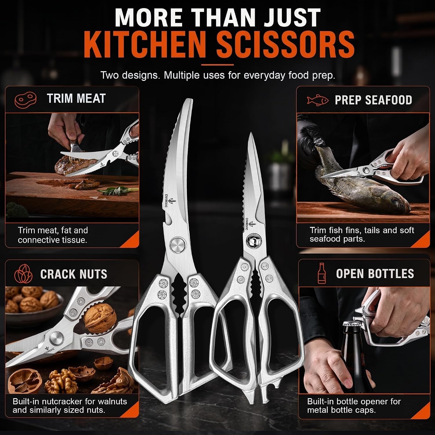 Heavy Duty Kitchen Shears for Bone Cutting, 2 Pack Ultra Sharp Poultry Scissors,