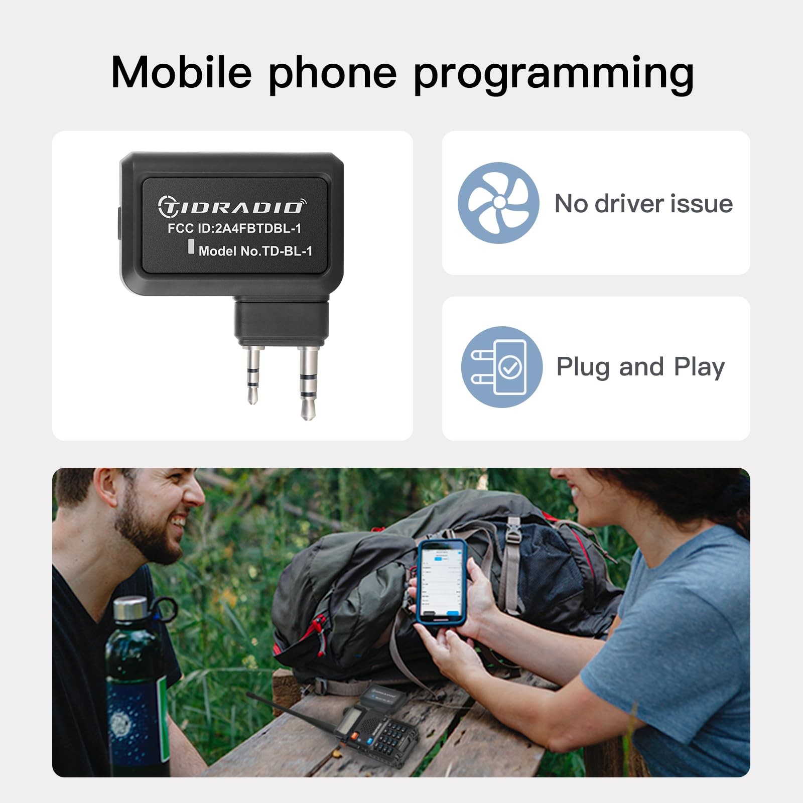 TIDRADIO Ham Radio Wireless Programmer Adapter: APP and PC Bluetooth Black