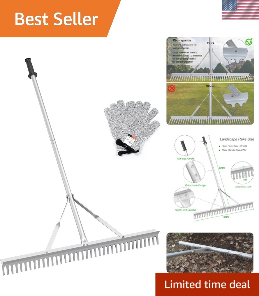 Complete Lawn Care Solution: 36-Inch Aluminum Rake and Safety Gloves Included