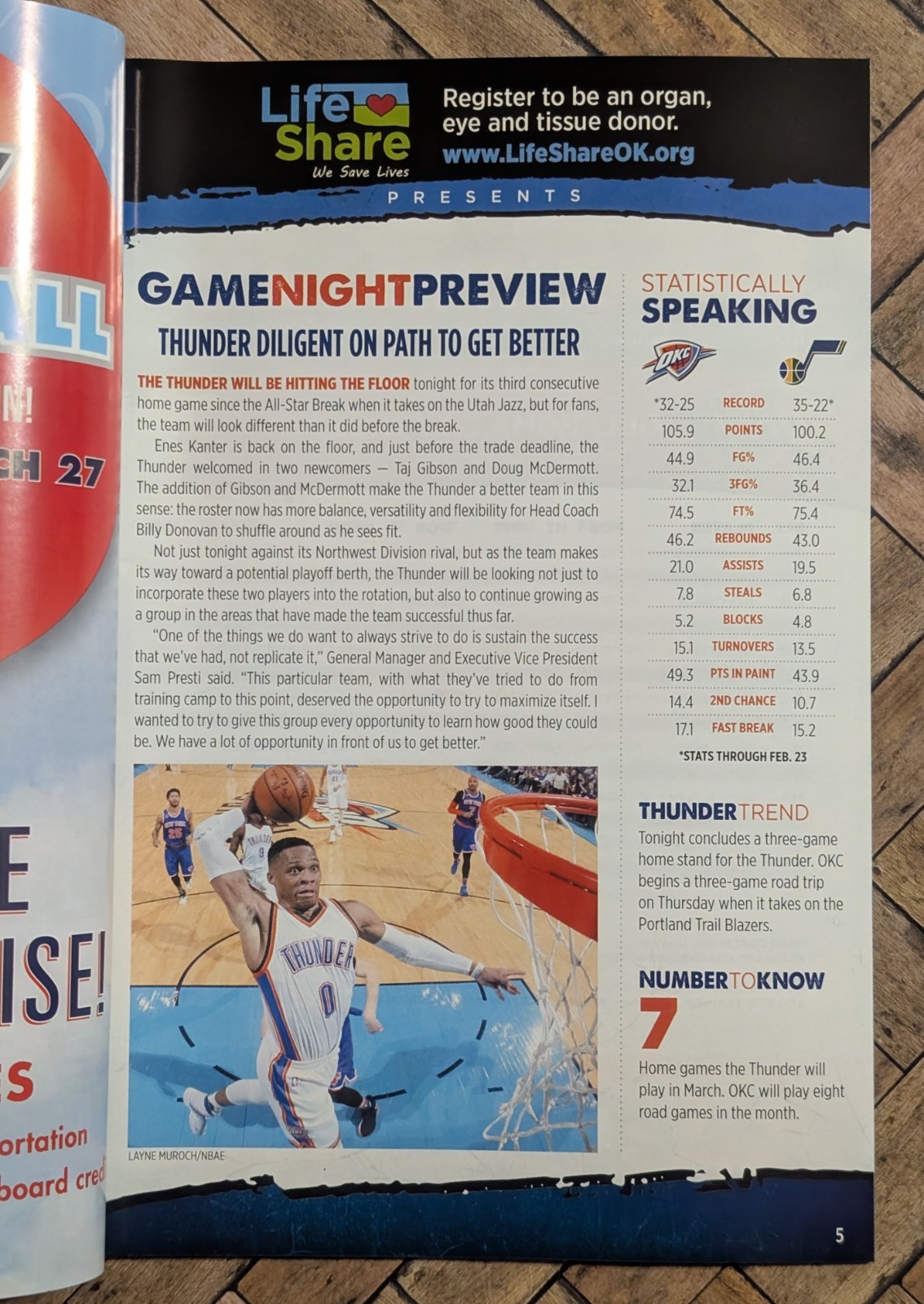OKC Thunder GameNight Magazine Program - Feb. 28, 2017 vs Jazz - NBA Westbrook