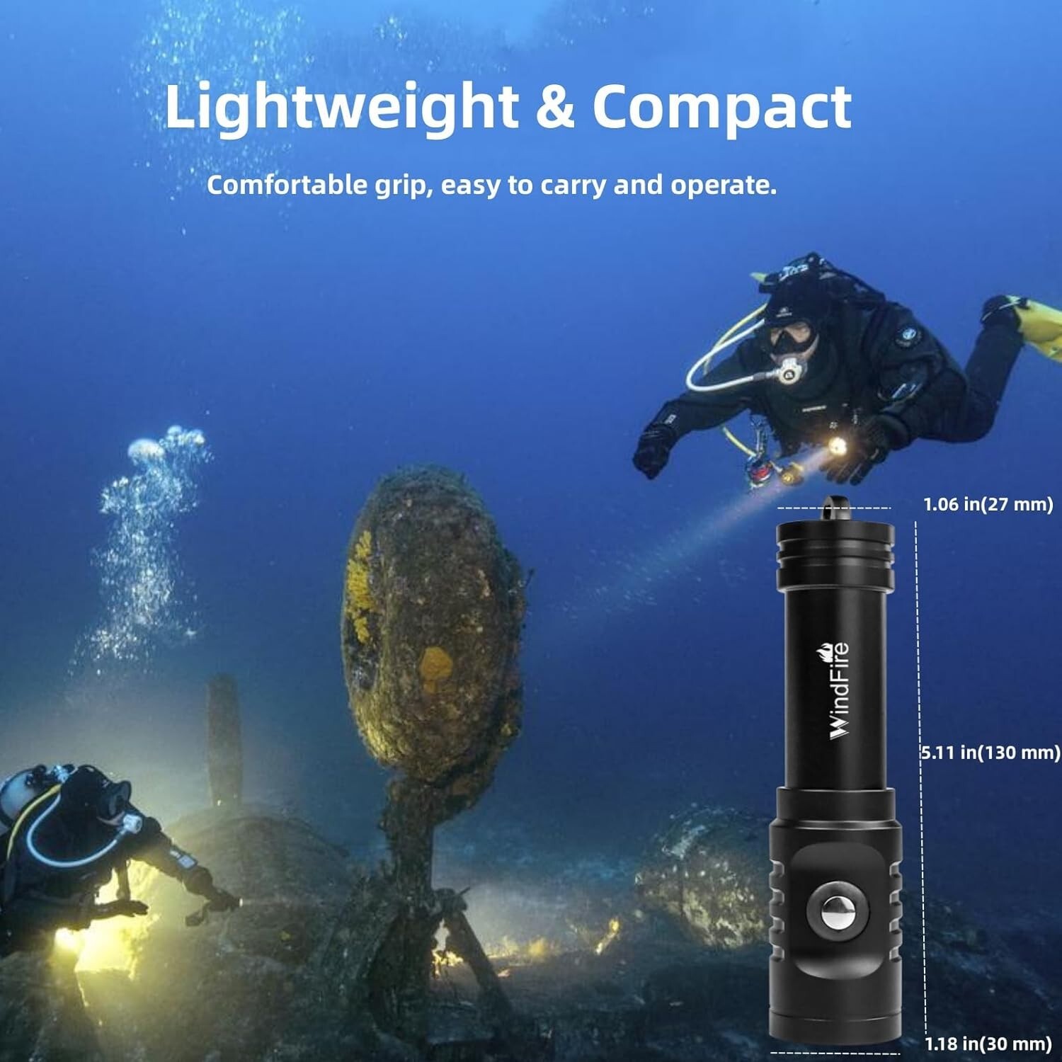 Ultra-Bright 5000 Lumen Scuba Diving Flashlight with Rechargeable Battery