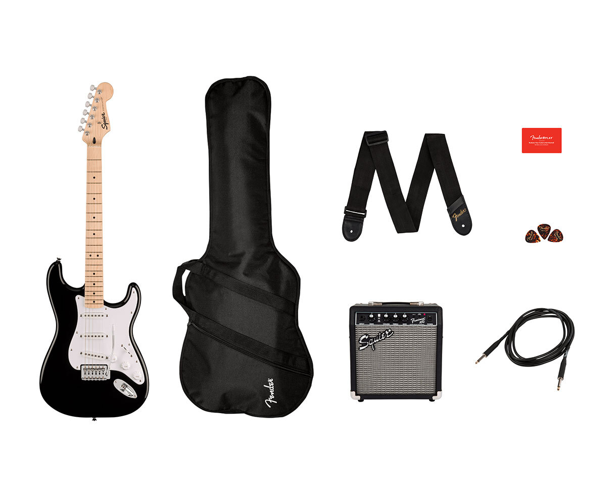 Squier Sonic Stratocaster Pack - Black w/ Maple Fingerboard