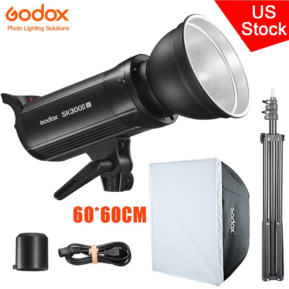 Godox SK300II-V 110V Studio Strobe Flash with Reflector+60*60cm Softbox+2M Stand