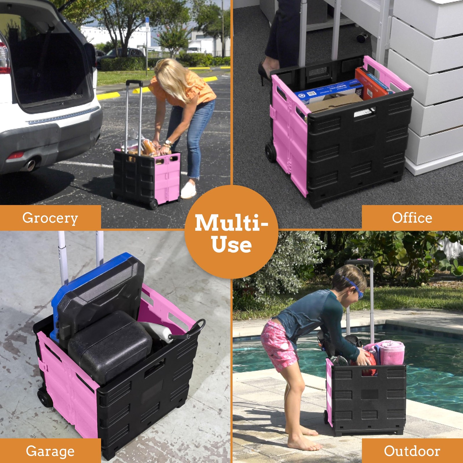Ultra-Slim Rolling Collapsible Storage Pack-N-Roll Utility-carts with Telescopic