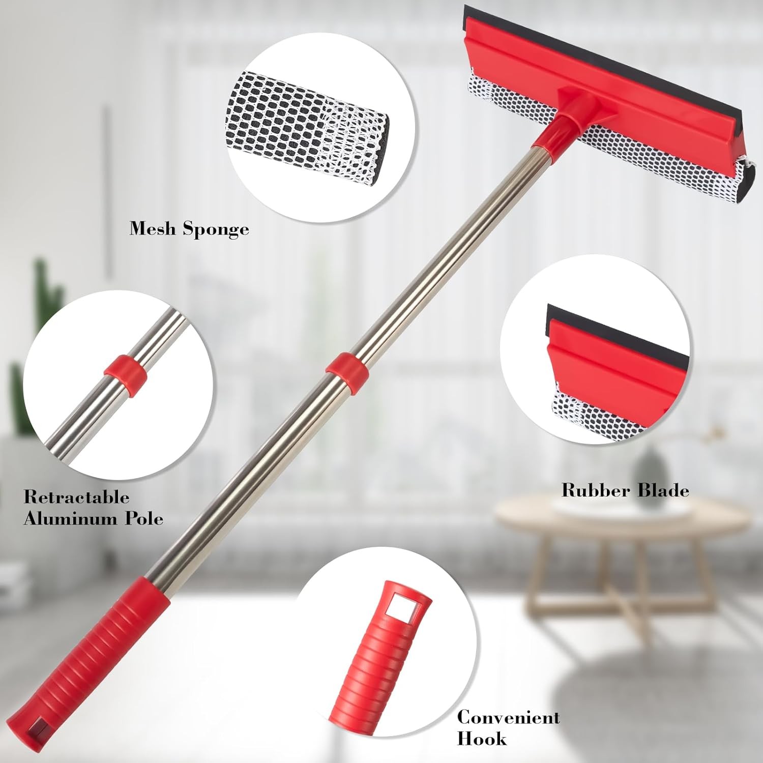 Professional Standard Window Squeegee,2-in-1 Window Cleaner Sponge and Soft
