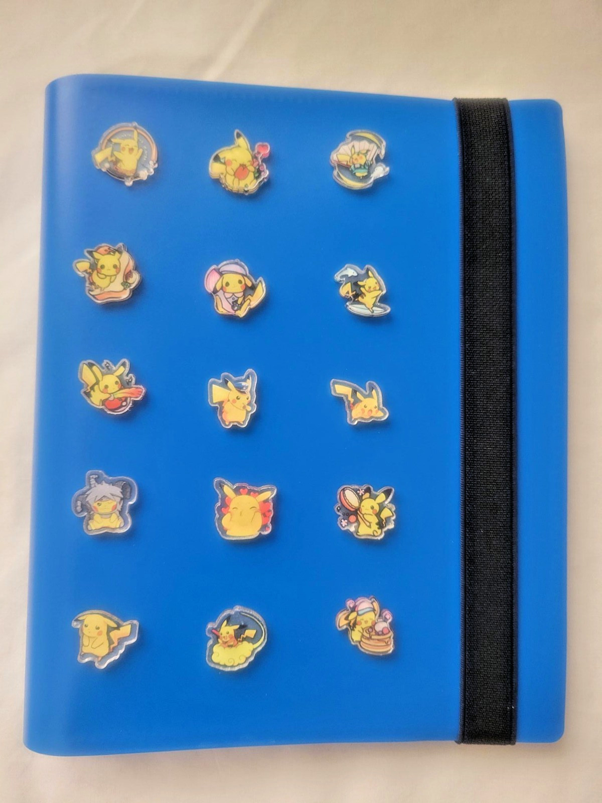 Blue 4 Pocket Trading Card Binder w/ 15 Pikachu 3D Acrylic Stickers! (40 Pages)