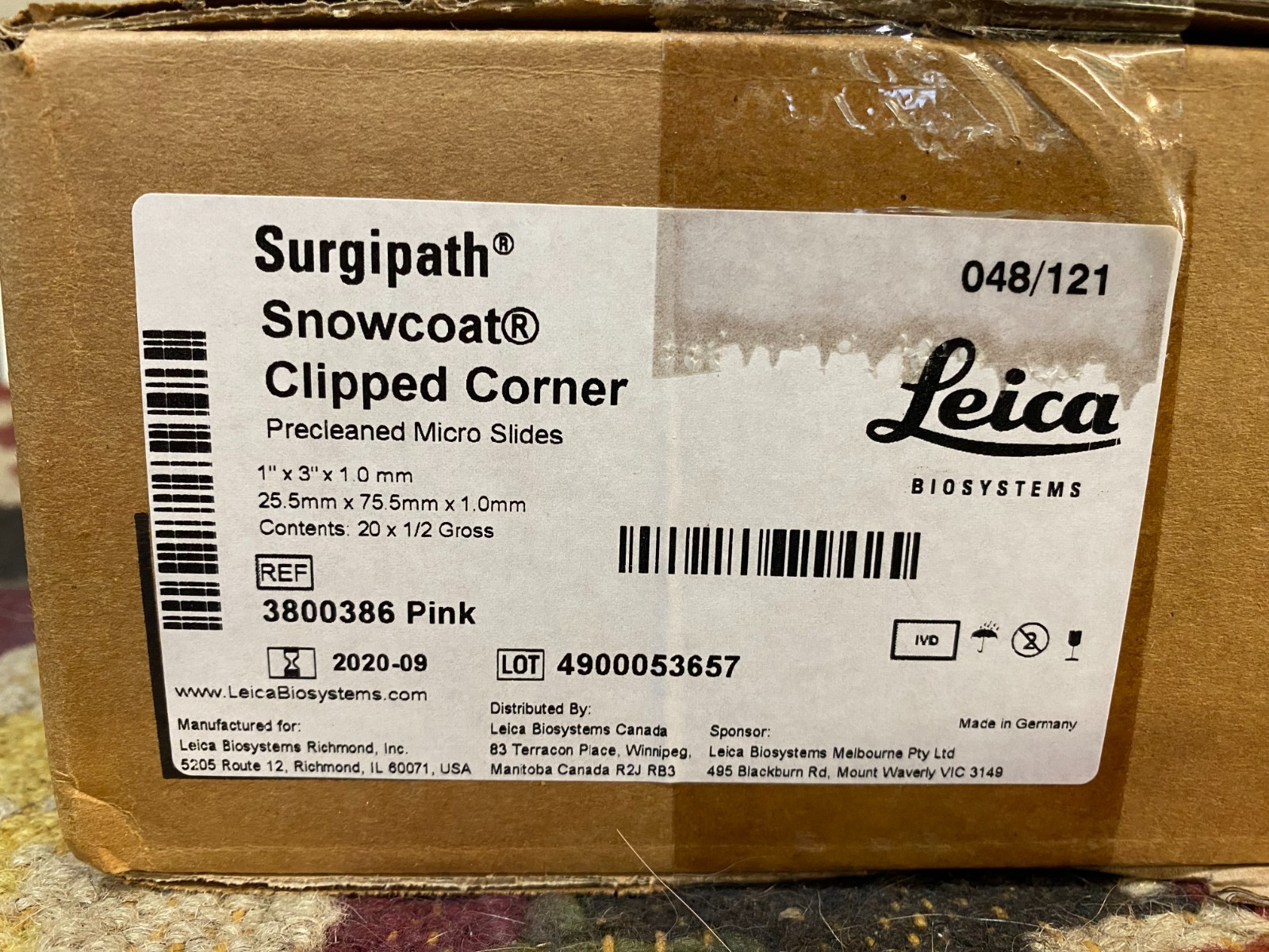 Leica Snowcoat Clipped Corner Glass Slides Pink Histology