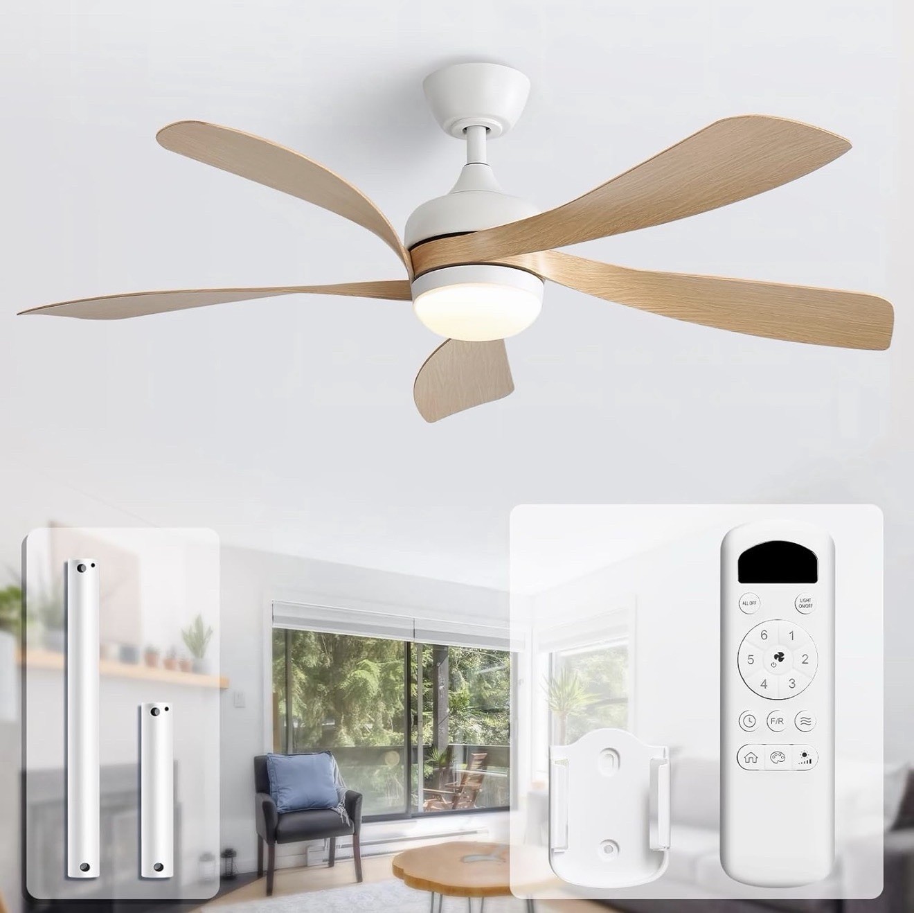 52 Inch Ceiling Fans with Lights and Remote, Outdoor Ceiling Fan