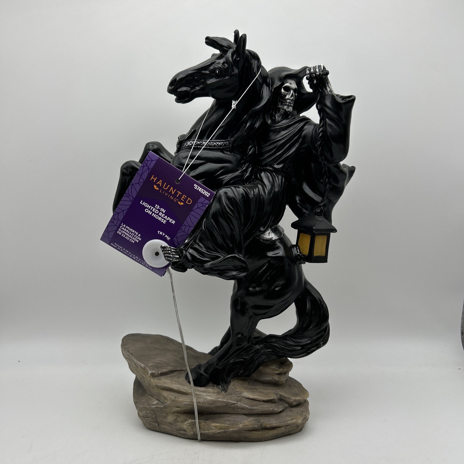 14” Halloween/Gothic Grim Reaper Riding Rearing Black Stallion Lighted Lantern