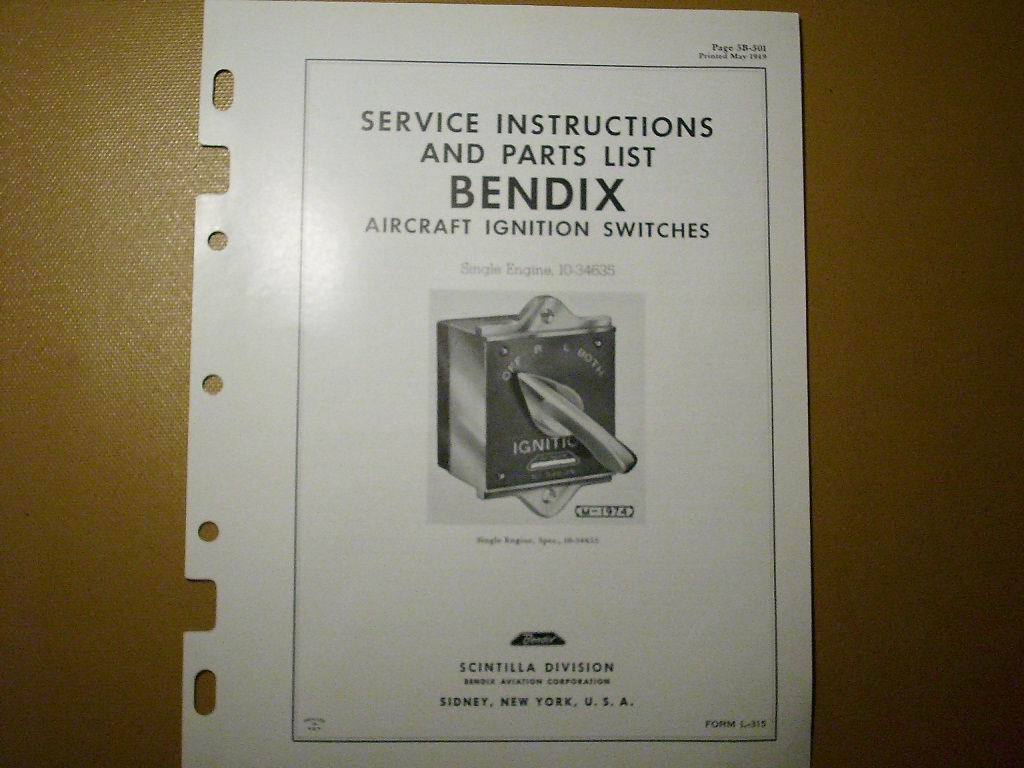 Bendix Aircraft Ignition Switch 10-34635 Service Instructions & Parts Manual