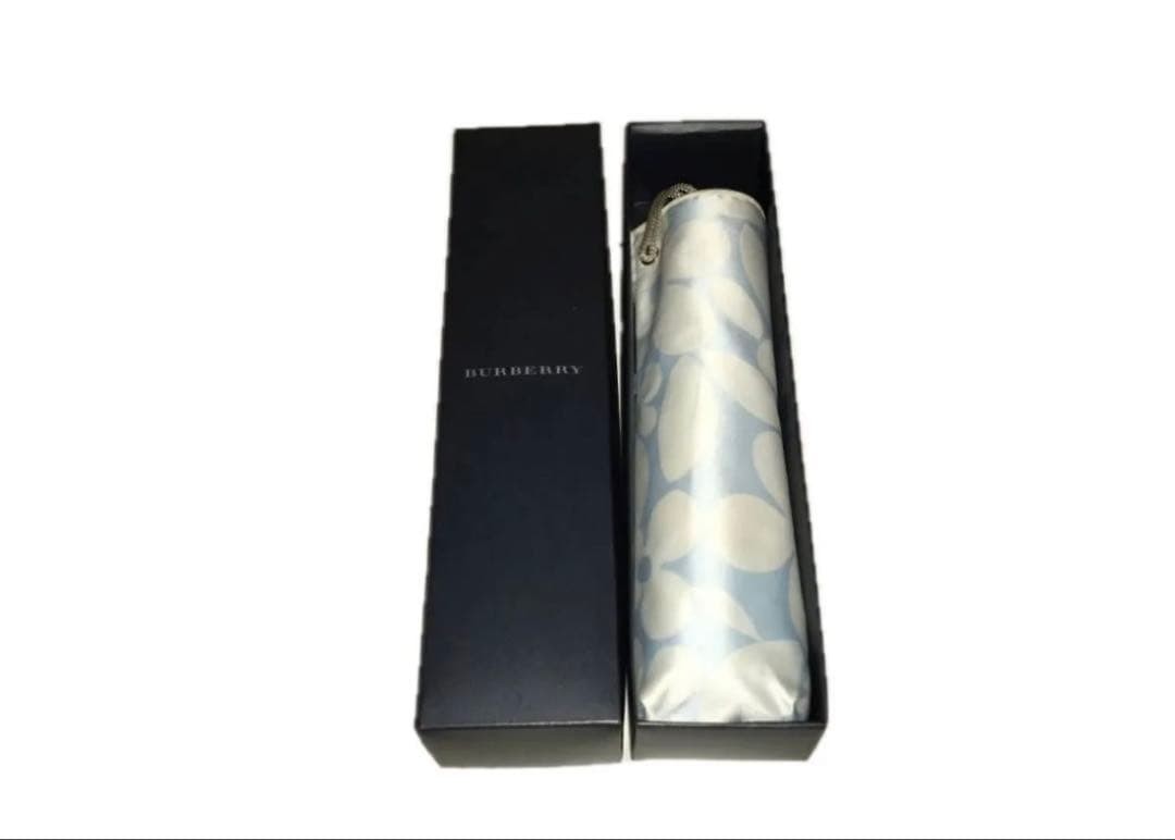 BURBERRY Foldable Umbrella Light Blue Floral Lightweight Authentic Genuine