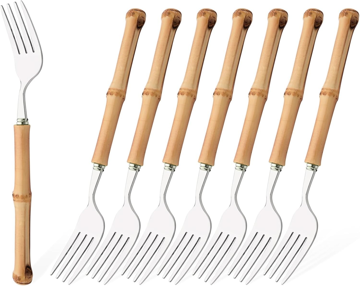 40PCS Silverware Set 10 Bamboo Handle Flatware Set Stainless Steel Cutlery Set