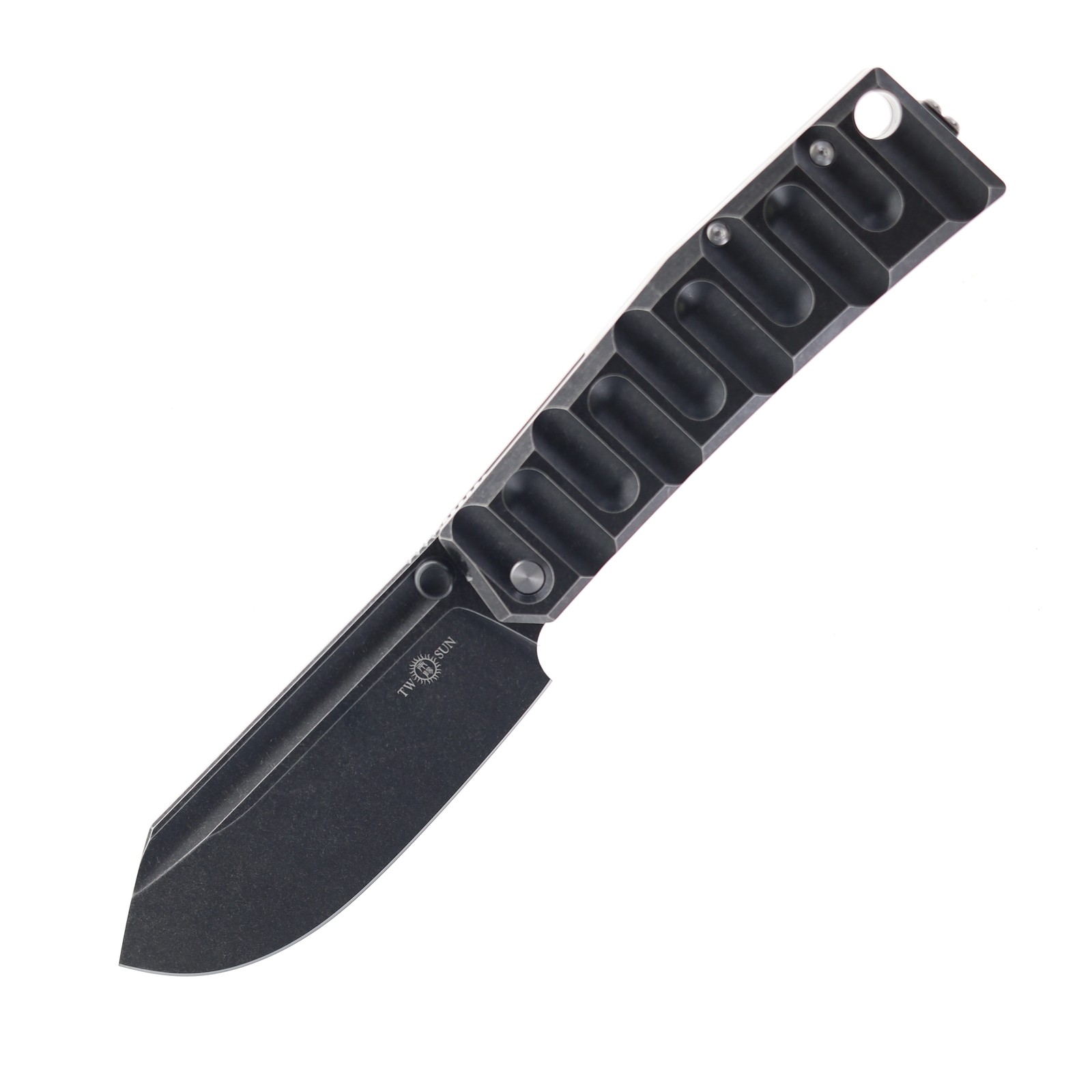 TwoSun Folding Knife Black Titanium Handle D2 Plain Black Blade TS552-D2