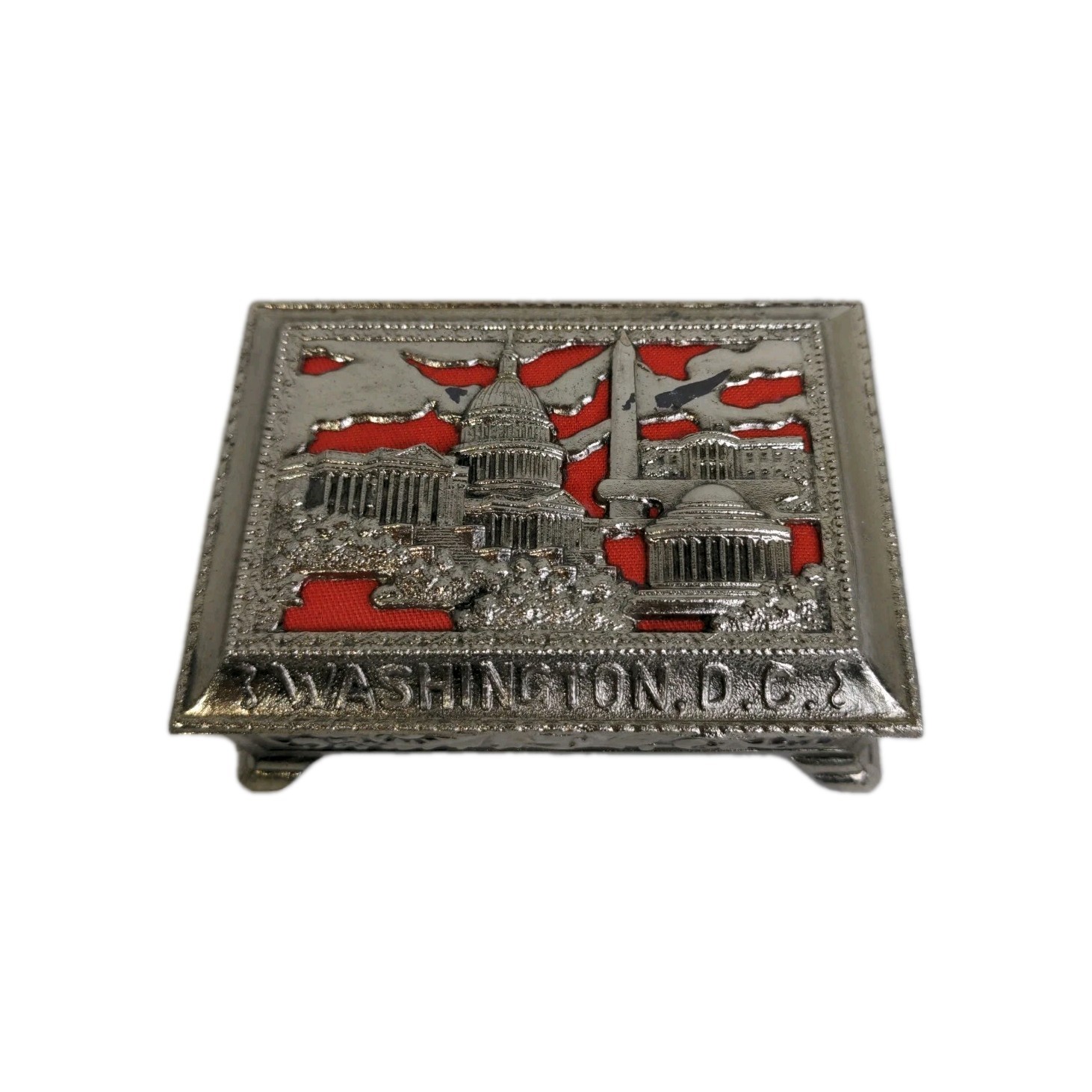 Silver Trinket Box Washington D.C Red Lining VTG