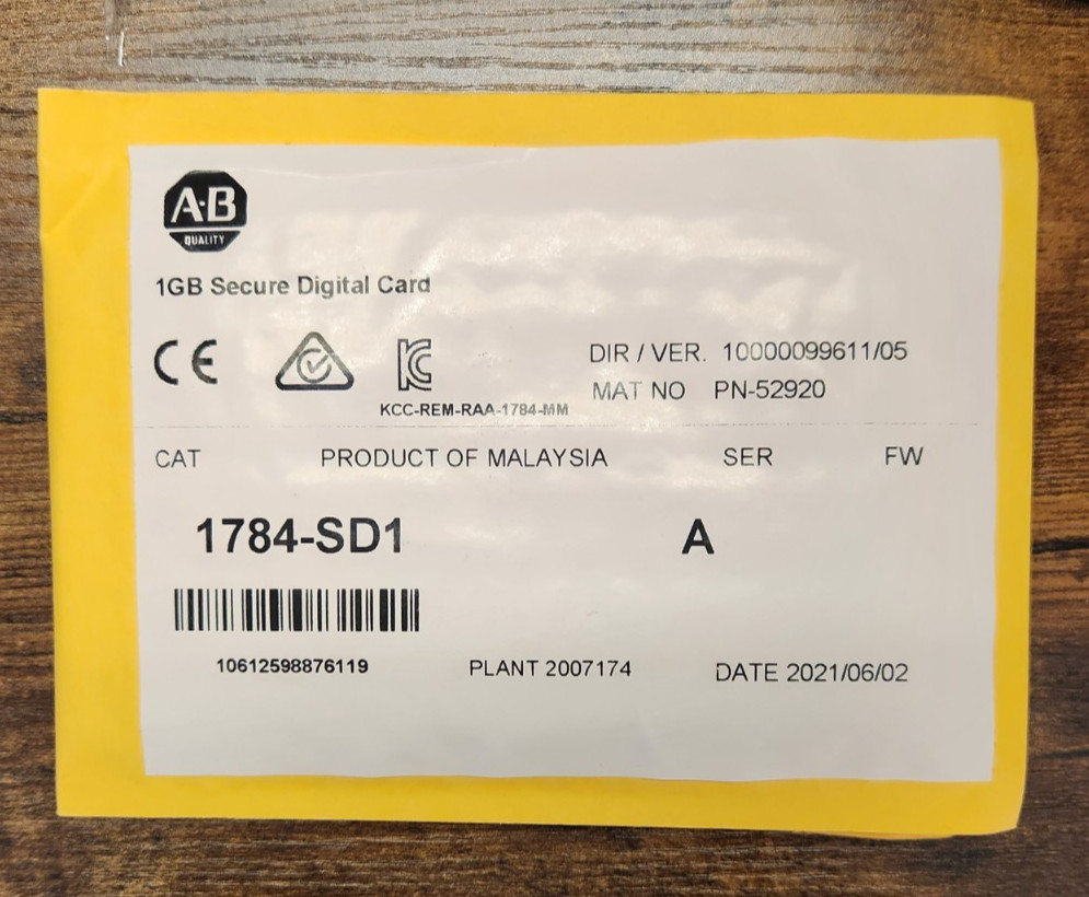 Allen Bradley 1784-SD1 Memory Card Secure Digital 1 GB Memory ControlLogix Ser A