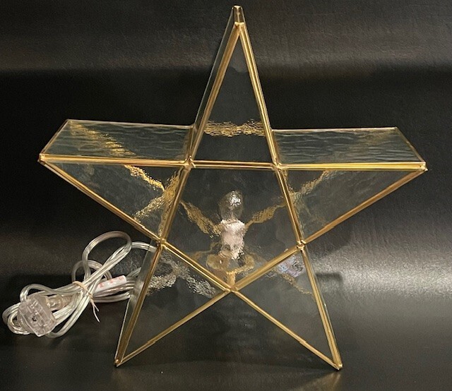 Embossed Glass and Metal Star Lighted Table Top Lamp Décor