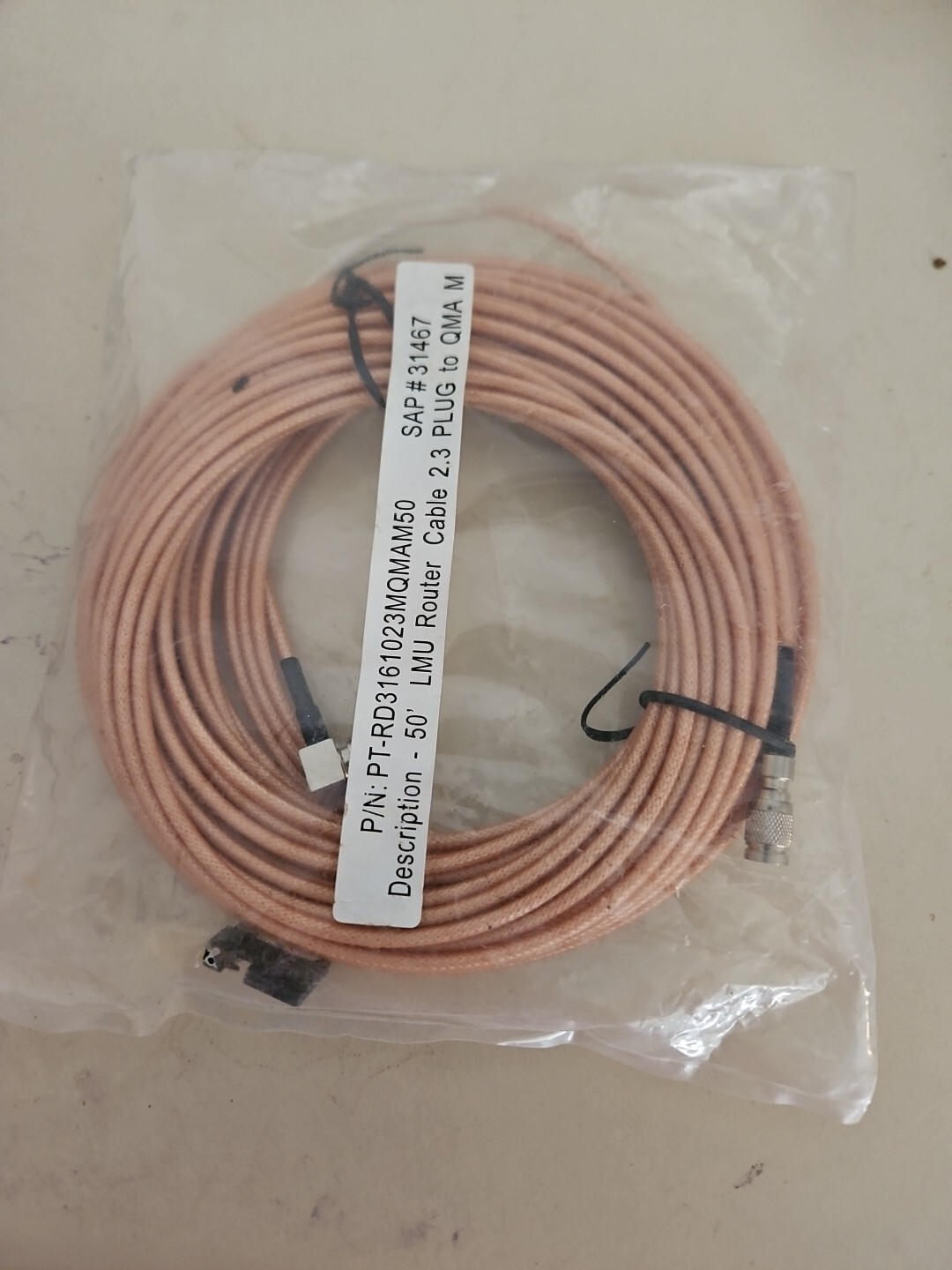 50' LMU Router Cable 2.3 plug to QMA Male NEW PT-RD3161023MQMAM50 w/fuse