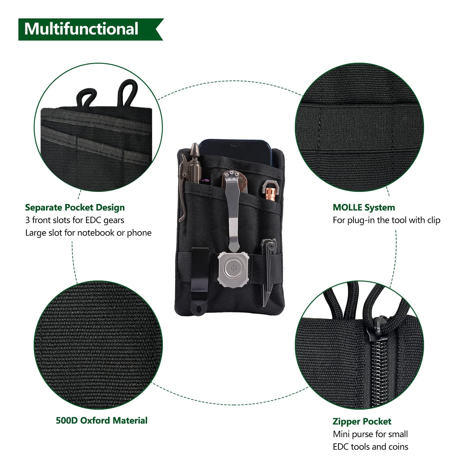 HXOUSE Small EDC Pocket Pouch Mini Pouch, Black Organizer