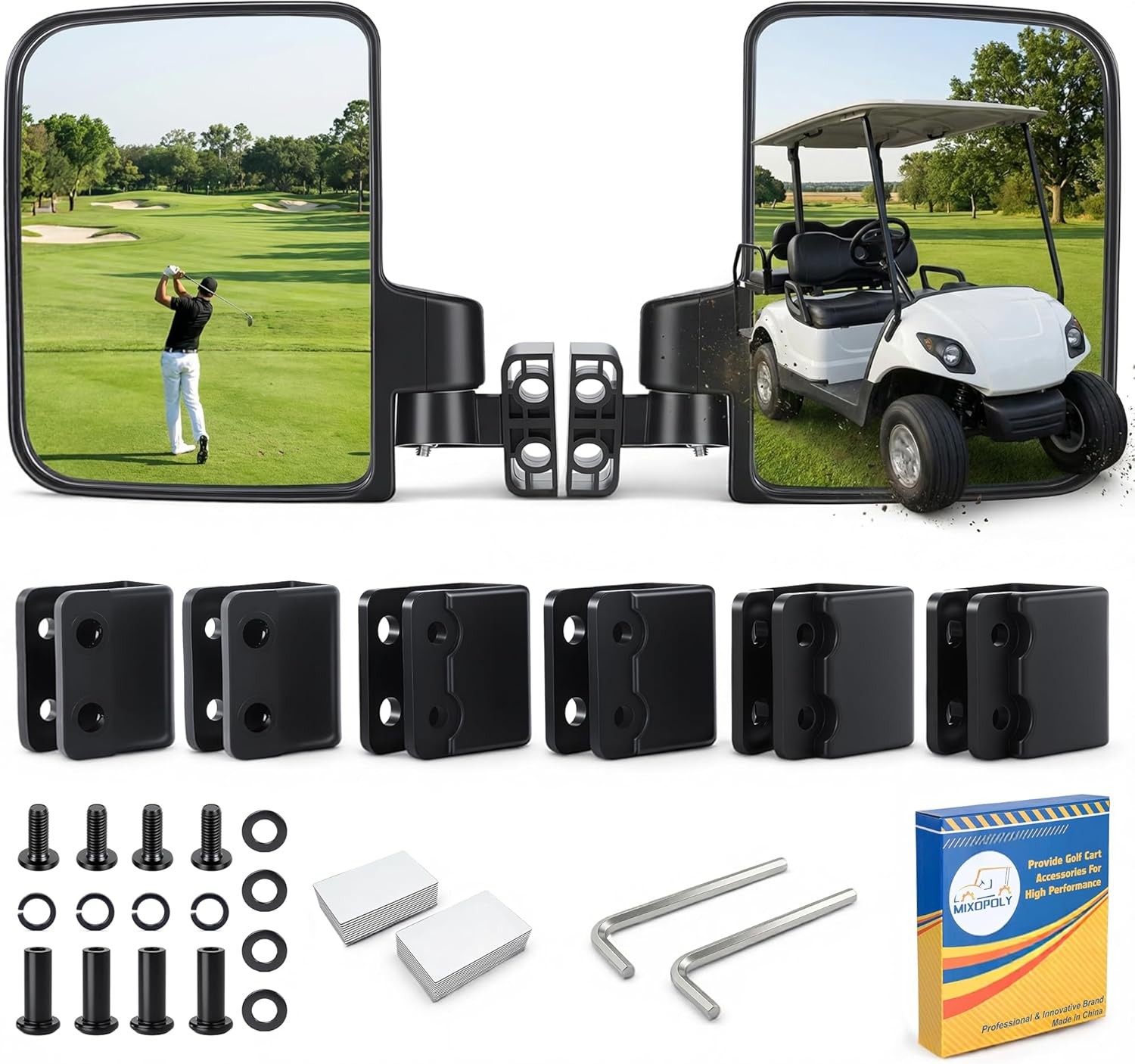 Golf Cart Side Mirrors Universal No Drilling for Yamaha, Club Car, EZGO Folding