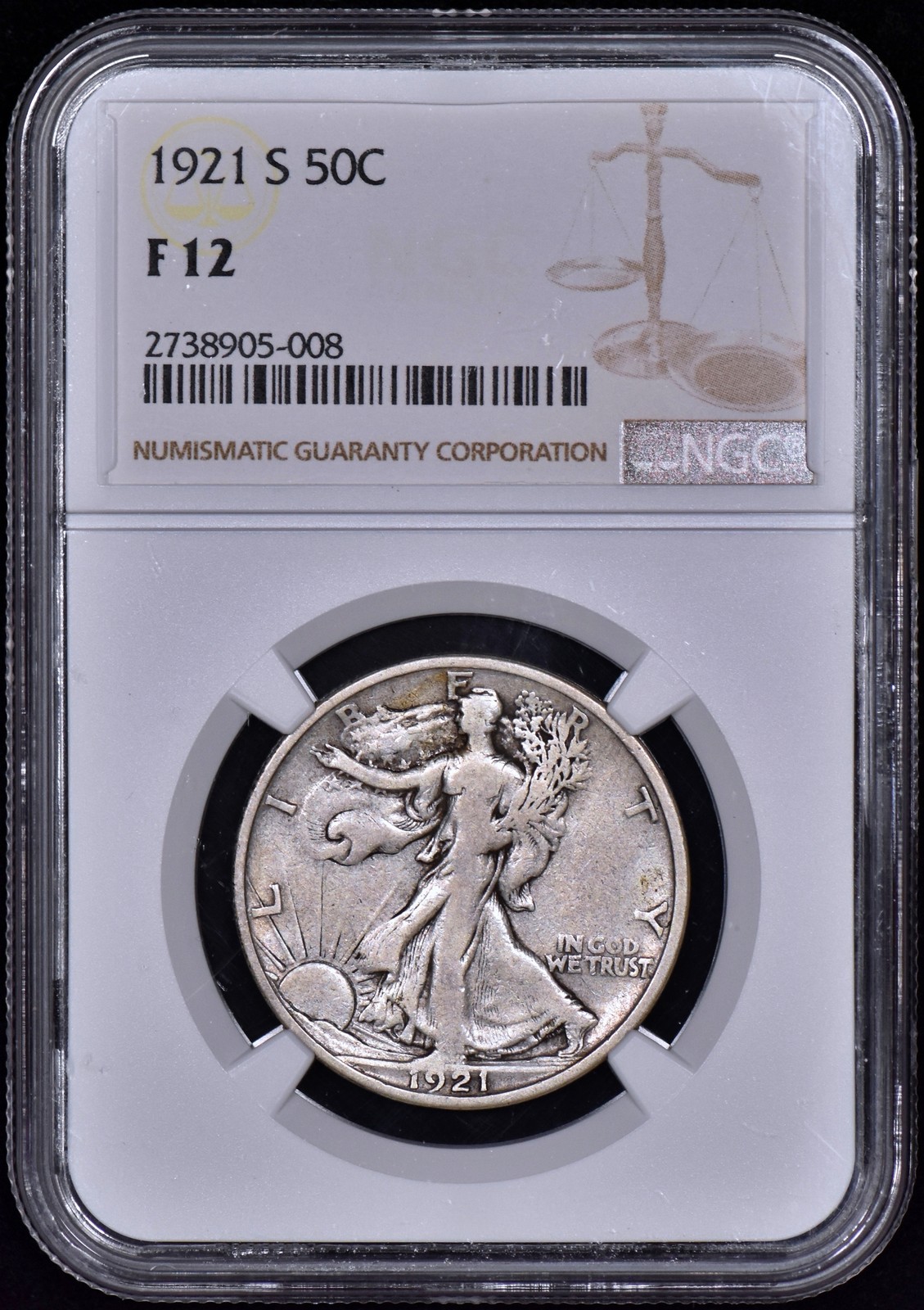 1921-S Walking Liberty Half Dollar 50c NGC F12