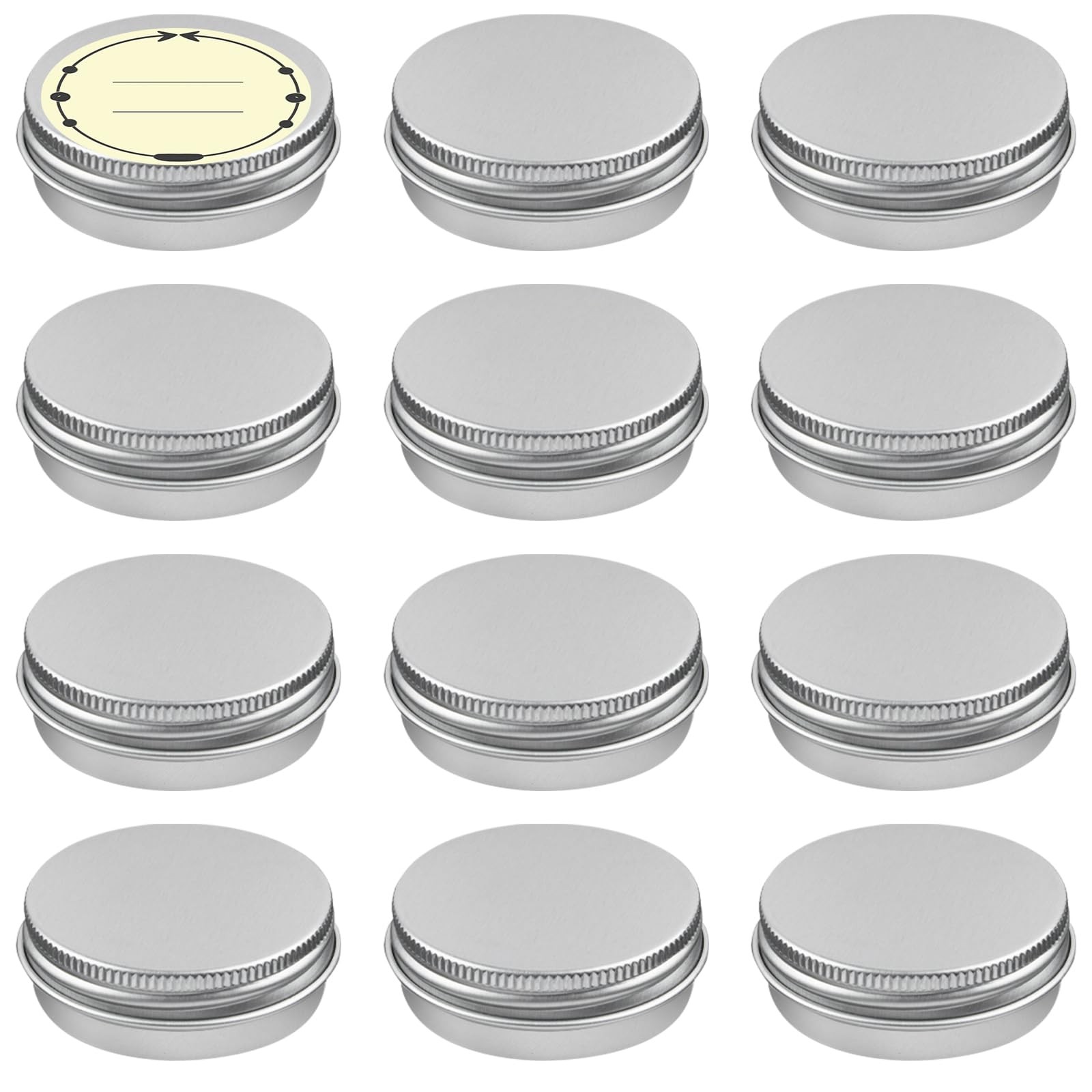12Pack 1/2 Oz Aluminum Tin Cans with Screw Lid and Labels, Refillable Travel ...
