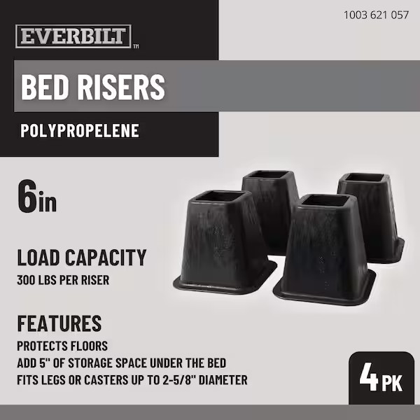 6 Inch Bed Risers 4-Pack Durable Heavy Duty Construction Ensures Black New
