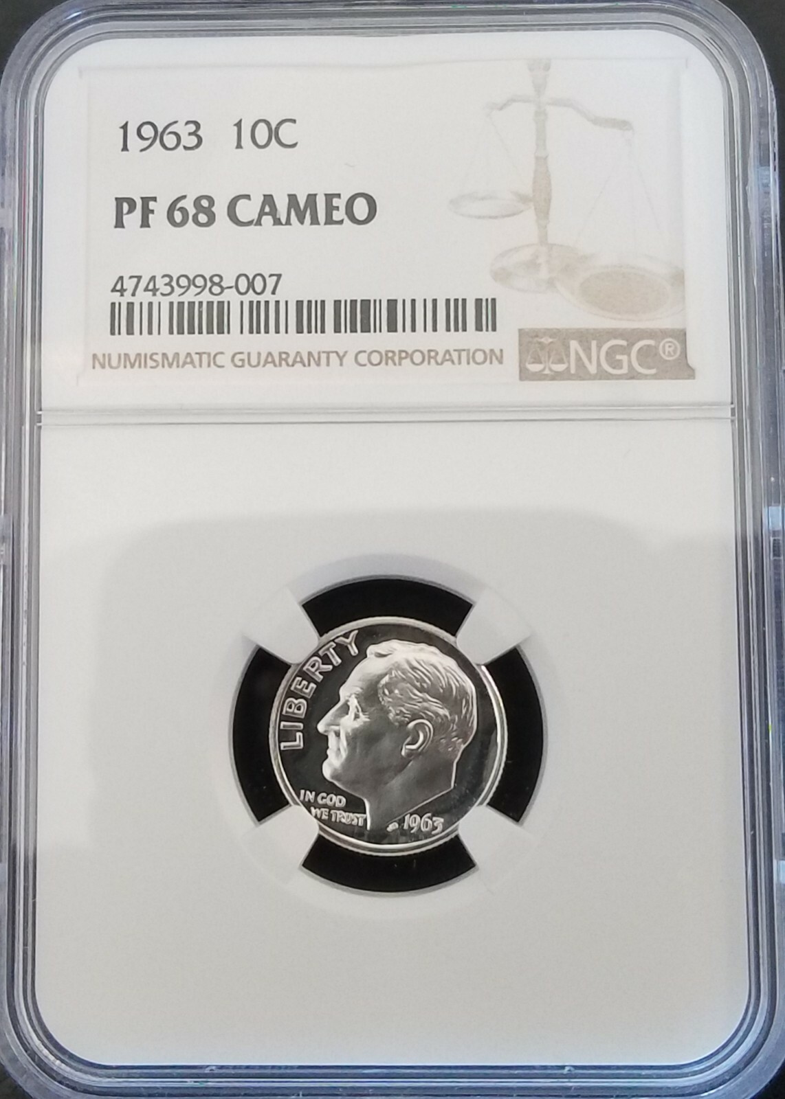1963 PROOF DIME PF68CAMEO! FROSTY PR68CAM!  -007