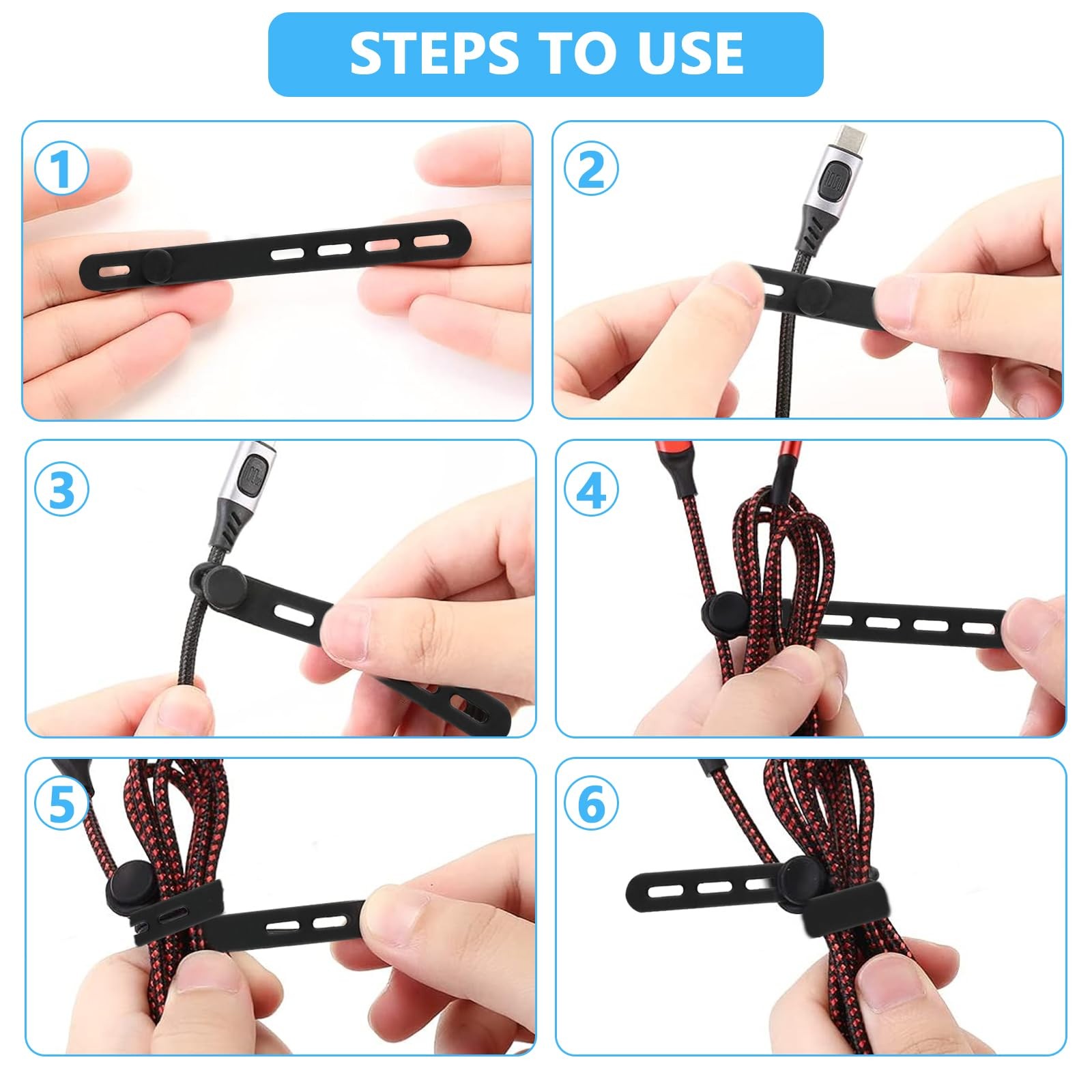20 Pcs Black Silicone Cable Ties, Reusable Straps 5in, B-20pcs