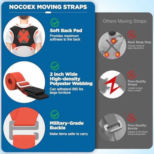 2-Person Moving Straps for Lifting - Shoulder Lifting and Moving System with