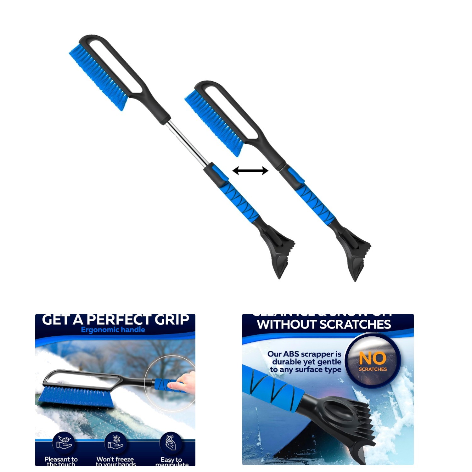 Compact Detachable 34.5" Ice Scraper for Cars - Scratch-Free Snow Removal