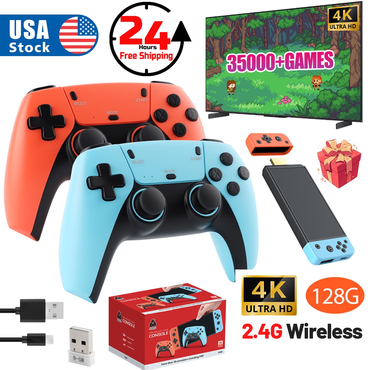 Retro Game Console 4K HDMI Output Plug and Play 35000+ Game Gamepad Controllers
