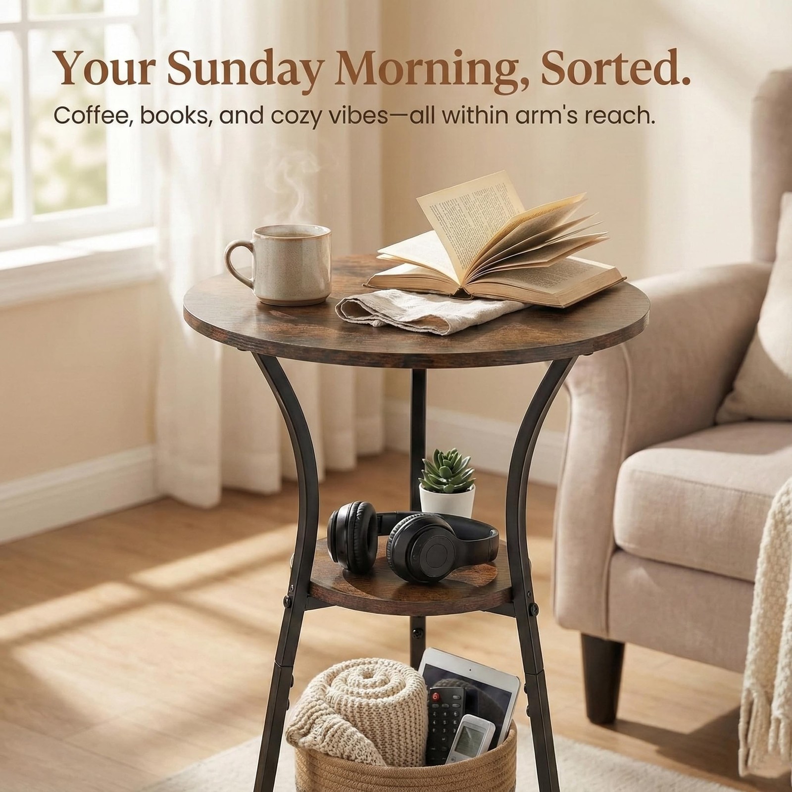 Dulcii Small Round End Table for Narrow and Small Space, 3-Tier Round Accent ...