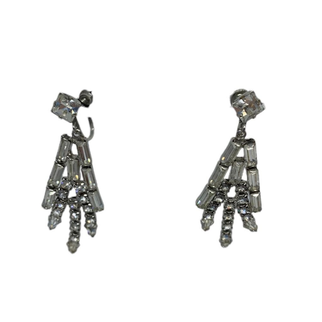 Vintage Rhinestone Earrings Dangle 2" Drop Screwback Non-Pierced