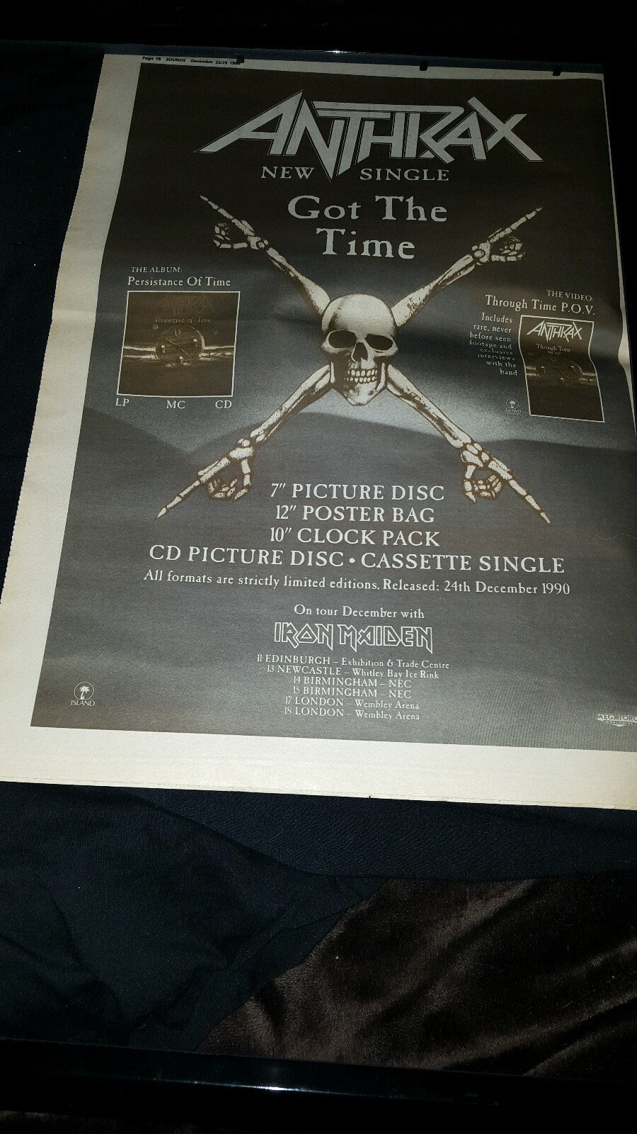 Anthrax Got The Time Rare Original U.K .Promo Poster Ad Framed!