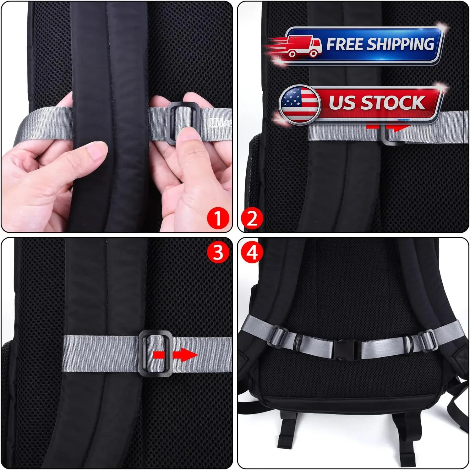 2 Pack Adjustable Backpack Chest Strap, Sternum Straps for Backpacks,