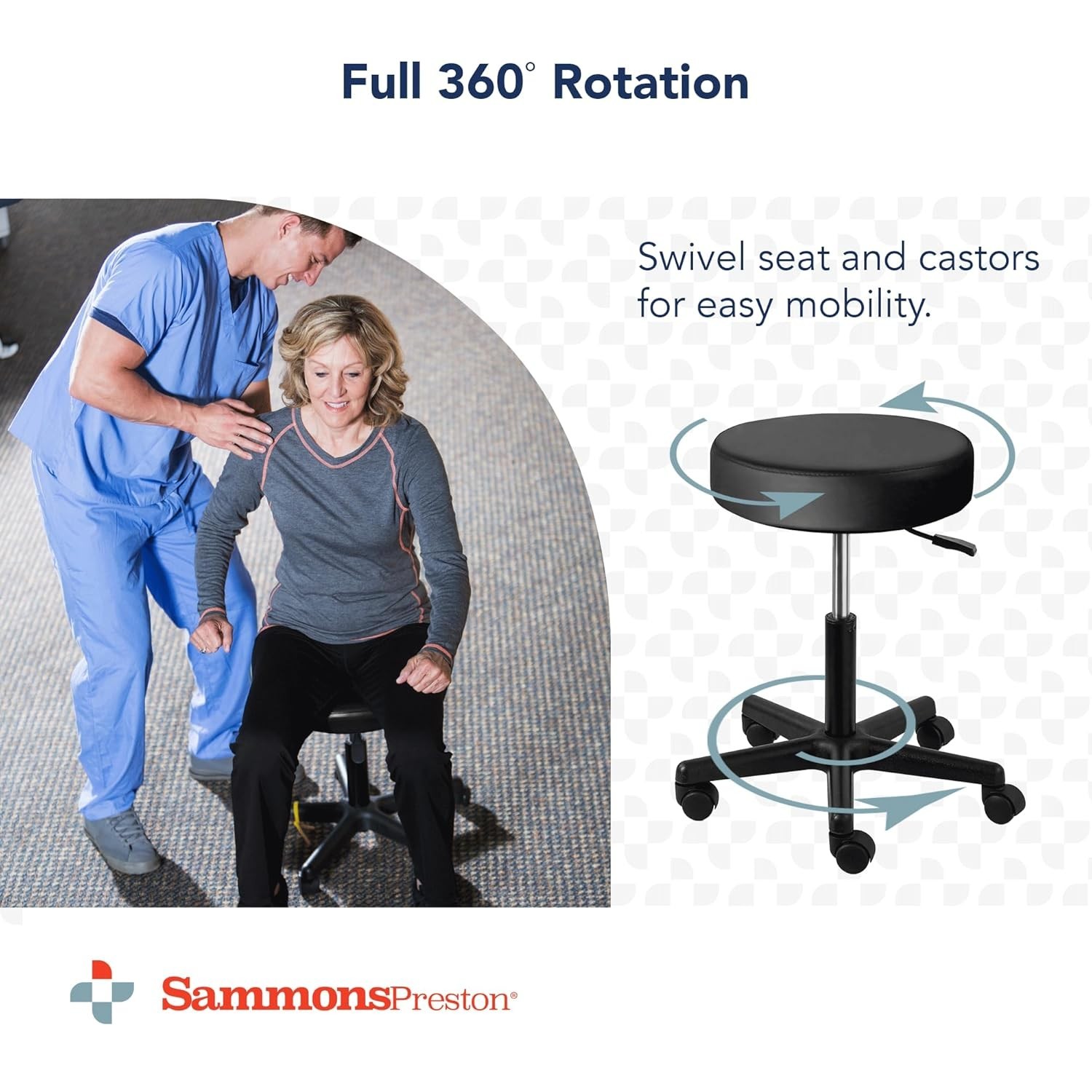 Sammons Preston Pneumatic Rolling Therapy Stool, Black, Dense Foam Cushion Stool