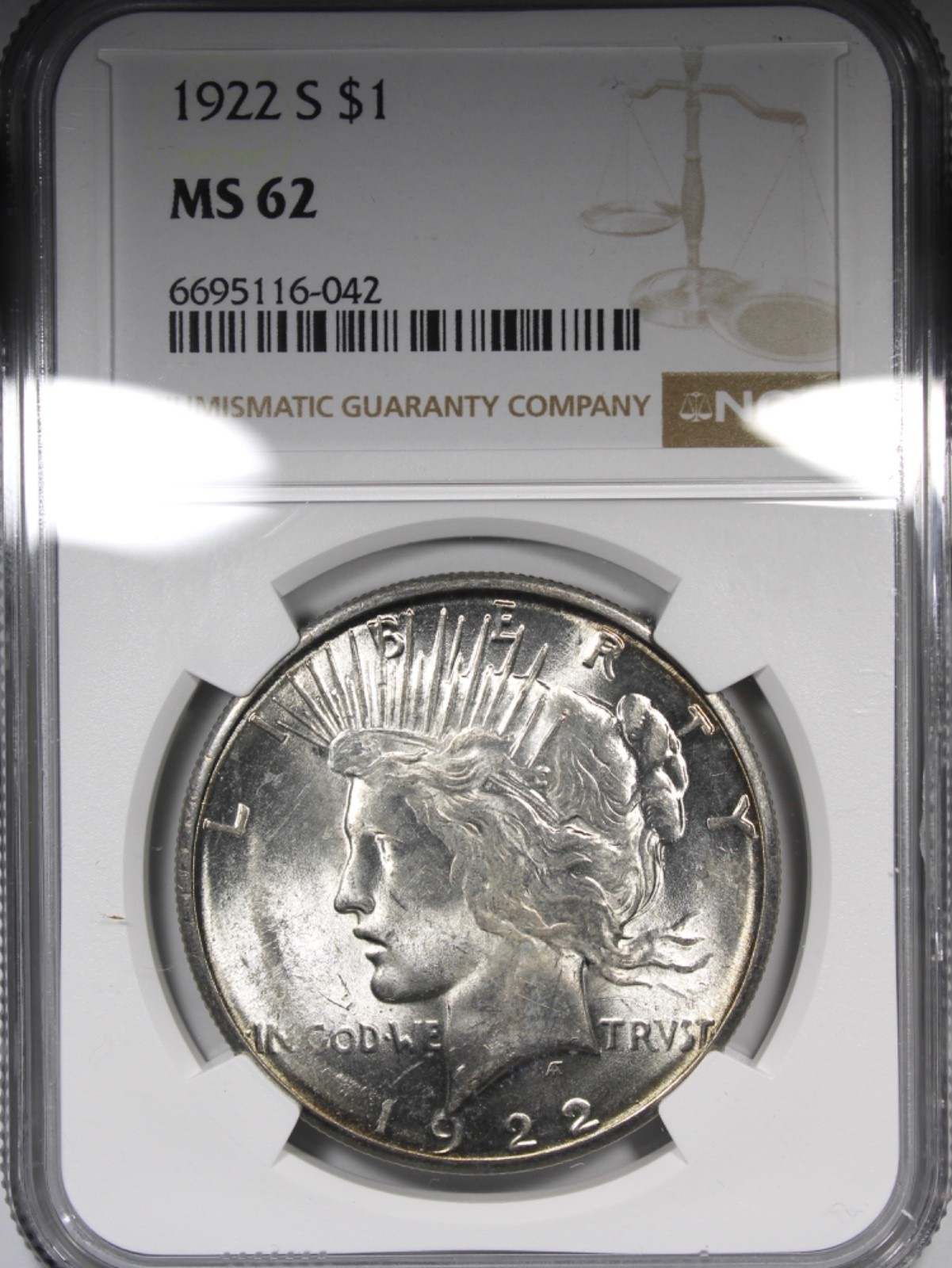 1922-S Peace Dollar NGC MS62 Uncirculated Better Date $1