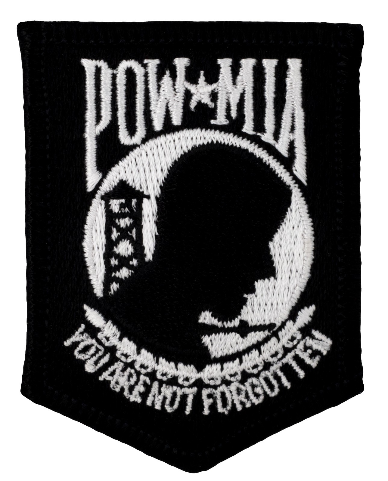 POW - MIA Shield Patch Black&White (304) 1 3/4" x 2 1/2" Embroidered Patch 64703