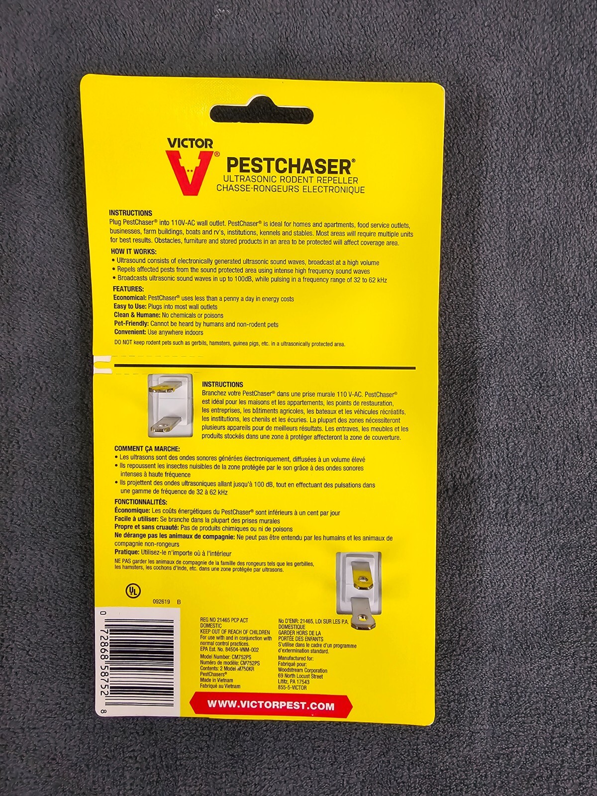 Victor Petchaser Ultrasonic Rodent Repeller W/Outlet & Nightlight ~ 2Pack