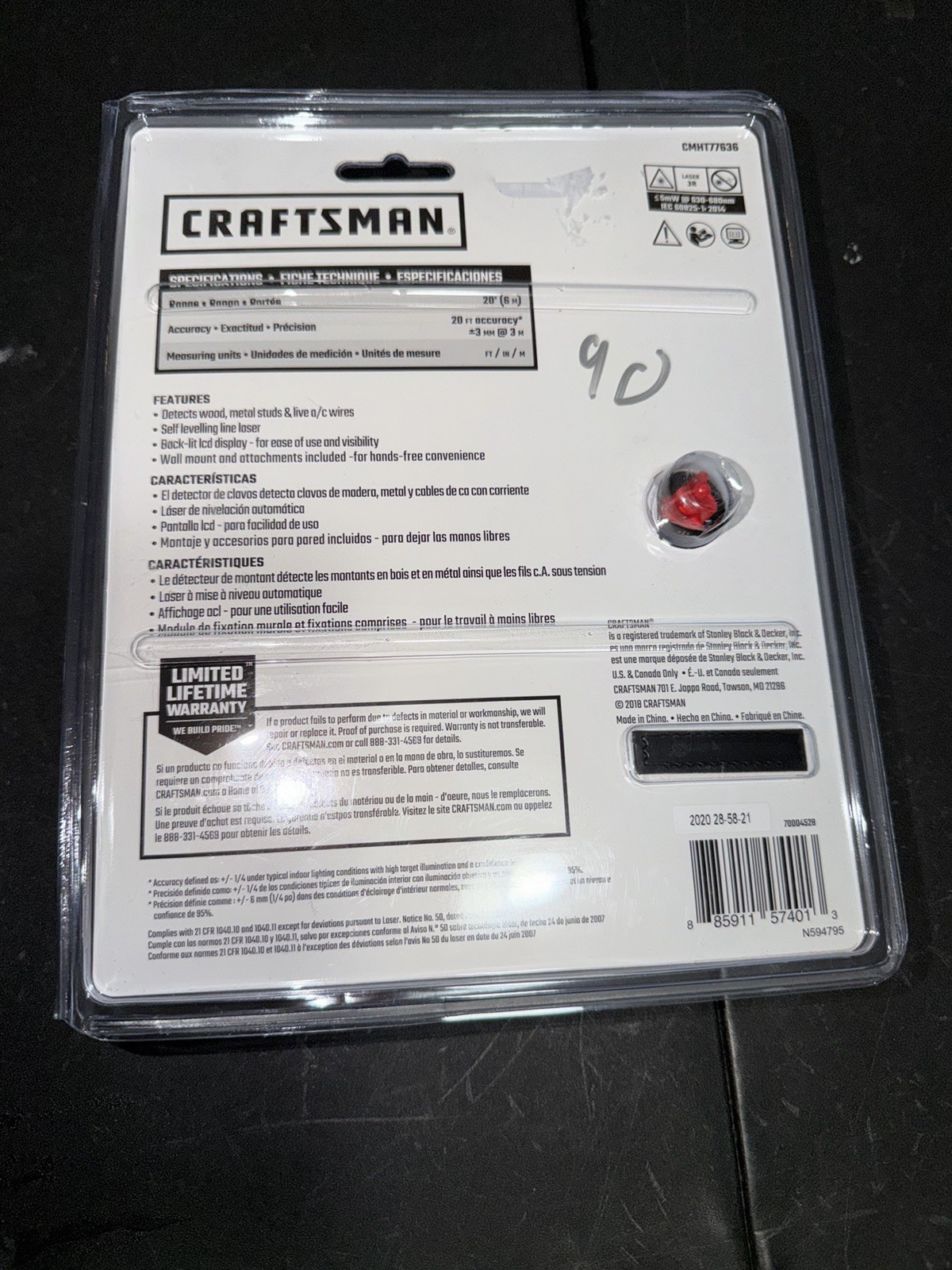 Craftsman Stud Sensor CMHT77620 1 1/2" Depth Metal & Wood Live Wire Detection