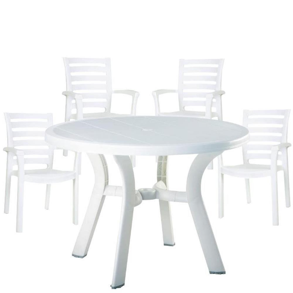 5 Piece 42" Round Resin Patio Table and 4 Resin Chairs Set in White
